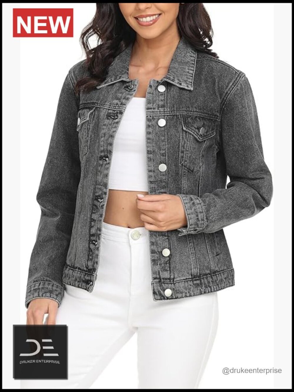 Women's Denim Jacket Button Up Long Sleeve Trendy Trucker Jacket 100% Cotton